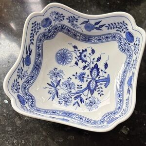 Blue and White Floral Porcelain Dish